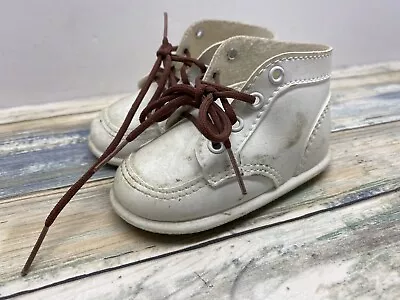 Vintage Leather Baby Shoes Size 3 White Pair Used Good Bottoms • $4