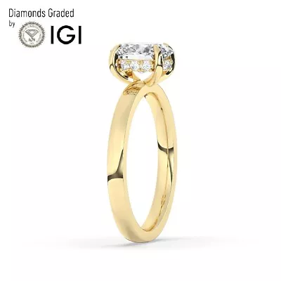 Oval Solitaire Hidden Halo 14K Yellow Gold Engagement Ring 1 Ct Lab-grown IGI • $1038