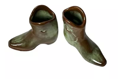 Estate Vintage 3” Ceramic Western Cowboy Boots Figures Porcelain Brown Green • $32