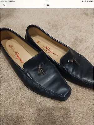 Salvatore Ferragamo Designer Black Flat Loafers AU 8.5 - RRP  $742 • $38