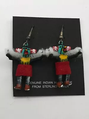 Vintage Native American Carved Kachina Doll Earrings - Silver Hooks • £25