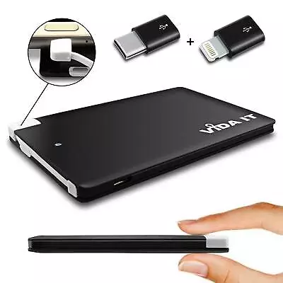 Thin Power Bank Portable USB Battery Pack Charger For IPhone Android Smartphone • £15.99