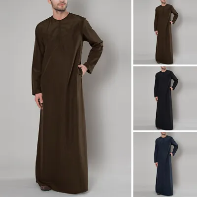 Mens Muslim Clothing Long Sleeve Islamic Arab Kaftan Dubai Dishdasha Thobe Robe • $18.28