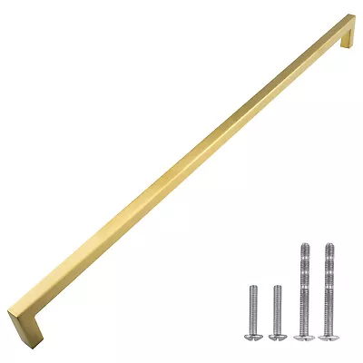 Gold Square Brushed Satin Brass Cabinet Handles Pulls Kitchen Stainless Steel • $300.49