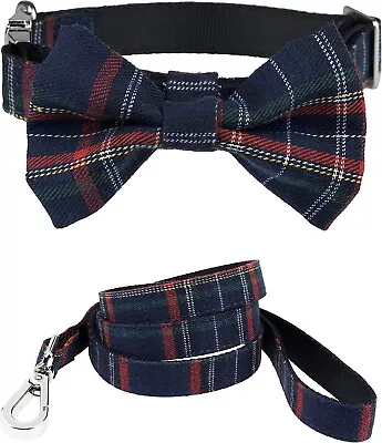 Tartan Dog Bowtie Collar And Leash Set Plaid Dog Collar With Bow Tie Scottish  • £11.99