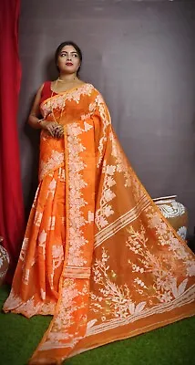 Traditional Ethnic Wear Dhakai Jamdani Saree Indian Hand Made Cotton Bleand Sari • $39.39