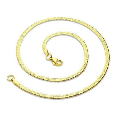 Gold Plated Stainless Steel 3mm Flat Herringbone Snake Chain Necklace PE44 • $4.95