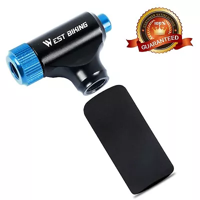 WEST BIKING Bike CO2 Gas Tyre Inflator Bicycle Pump Schrader Presta Valve Blue • £12.30