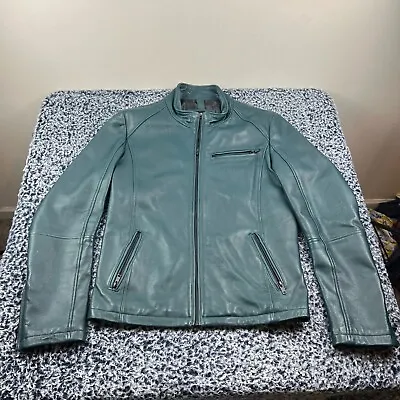 7 Diamonds Moto Leather Biker Jacket Womens Medium Turquoise Full Zip Pockets • $99