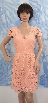 NWT ERIN Fetherston Alicia Lace V Front&back Cap Sleeve Peach Dress Size 6 • $34