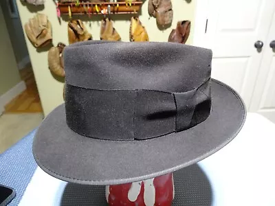 BEAUTIFUL Vintage 50’s PENNEY’S MARATHON 3X BEAVER FEDORA BLACK  'A BIG SIZE 7' • $25.25