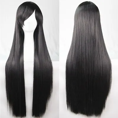 Womens 80cm Long Straight Wig Girls Cosplay Fancy Party Anime Hair Full Wig • £9.47