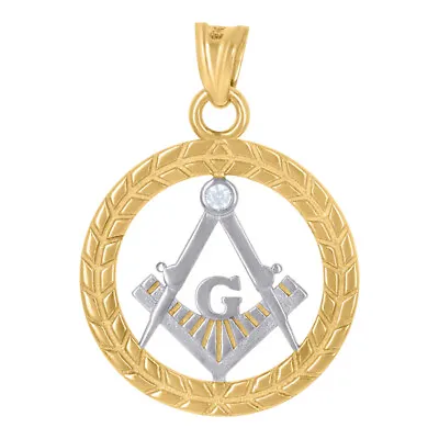 14K Two-Tone Gold Cubic-Zirconia Masonic Symbol Religious Charm Pendant For Men • $296