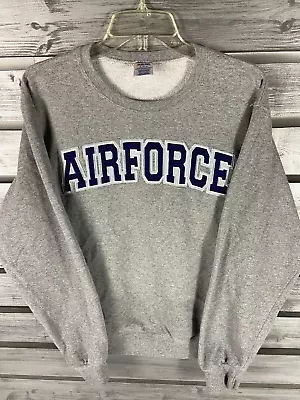 Vtg Jerzees Airforce Spell Out Gray Long Sleeve Crewneck Sweatshirt Mens Small • $14.99