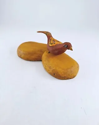 $19.99 • Buy Vtg Hand Carved Wood Painted Small Wooden Red Bird Yellow Heart Folk Art Signed