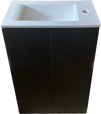 Floor Standing 2-Door Vanity Unit Basin 1 Charcoal Woodgrain 540mm Bathroom Sink • £179.99