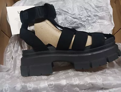 Womens UGG ASHTON STRAPPY Platform SANDAL SZ 7.0 BLACK NEW With 📦 & Documents  • $79.99