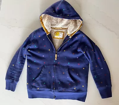 Mini Boden Sherpa Lined Hooded Jacket Blue With Dots Full Zip Girls 8-9 Years • $21.99