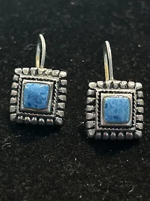 Vintage Sterling Silver Denim Lapis Textured Boho Dangle Earrings • $18