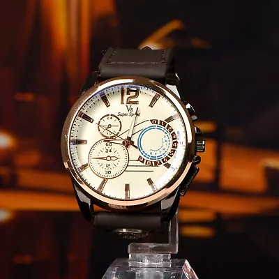 Vintage Men's Quartz Wristwatch Leatheroid Band Watch Analog Business Watches • $9.99