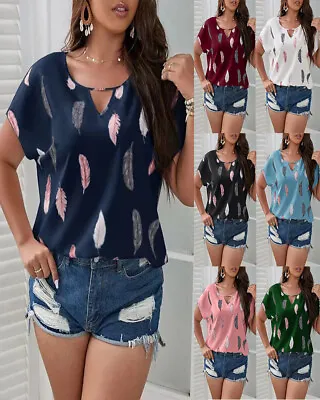£6.88 • Buy Womens Plus Size T Shirts Short Sleeve Ladies Loose Blouse V-Neck Print Tops Tee