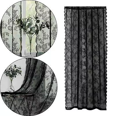 Black Lace Floral Net Curtains Window Tulle Curtain For Balcony Yard Decor • $17.36