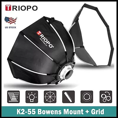 Triopo Softbox K2-55 55CM Octagon Soft Boxes Quick Release Bowen Mount With Grid • $44.99