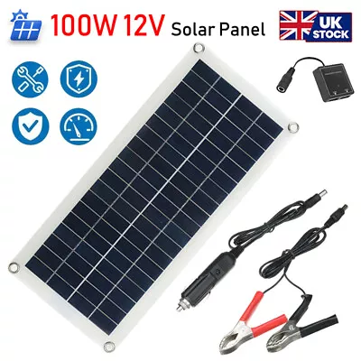 100W Solar Panel 12 Volt Trickle Battery Charger For Car Van Caravan Boat Kit • £16.99