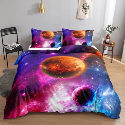 $49.91 • Buy Galaxy Planet Starry Sky Universe Print Duvet Quilt Cover Pillowcase Bedding Set