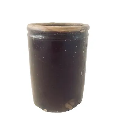 Antique Stoneware Crock Patina Dark Brown Rustic Primitive 5” X 4” Late 1800s • $35