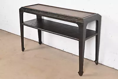 Baker Furniture Hollywood Regency Chinoiserie Lacquered Bamboo Top Console Table • $2295