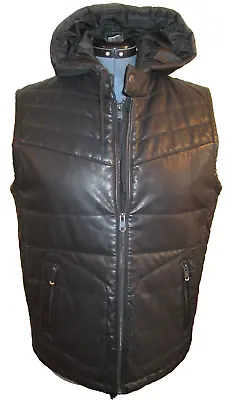 Marc Anthony Faux Leather Puffer Vest With Hood L Black • $12