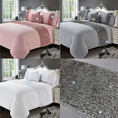 Quilt Duvet Covers Bedding Set   PLUME   Pink  Grey Or White Single Double King • £6.29