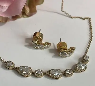 Nadri Cubic Zirconia Necklace & Earring Set Gold Plated NWT Nordstrom • $59.99