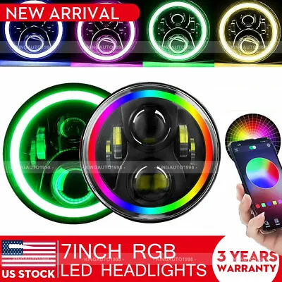 $89.88 • Buy Pair 7'' RGB LED Headlights Halo DRL Lights Combo Kit For Jeep Wrangler JK TJ LJ