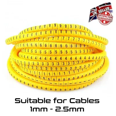 £8.95 • Buy Cable Markers Numbered Yellow 50 Of Each 0~9 - + Pack Of 600 For 1mm - 2.5mm