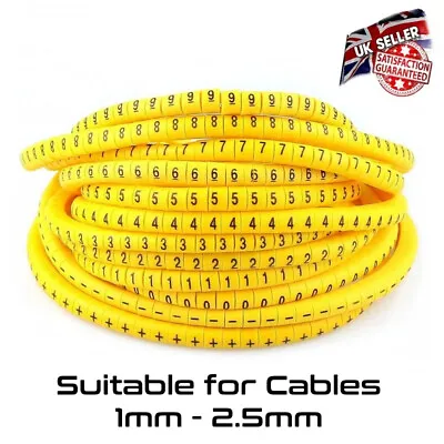 Cable Markers Numbered Yellow 50 Of Each 0~9 - + Pack Of 600 For 1mm - 2.5mm • £8.95