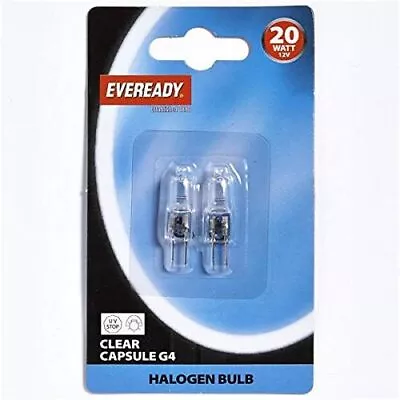 2 X Eveready G4 20W 12V Halogen Capsule Light Bulbs Dimmable Lamps 240 Lumen • £5.01