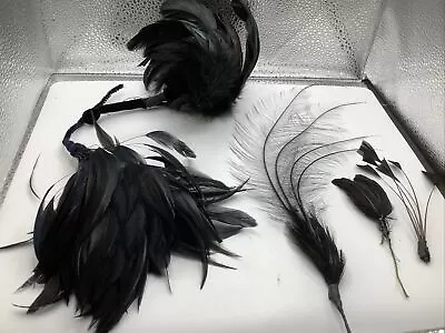 Vtg LOT 5 Ostrich Plumes Feathers Fascinator Millinery Costume Black Mixed Lot • $40