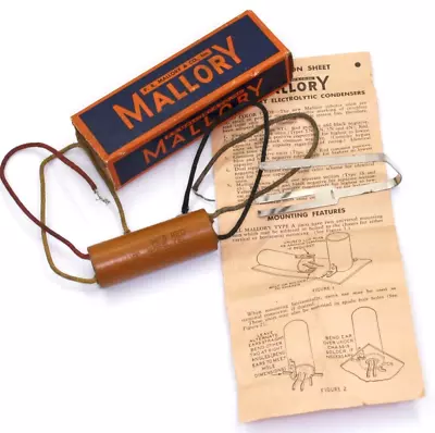 Vintage MALLORY CONDENSER TN 122 -16 • 8 • 4 MFD 150V Capacitor Axial NOS 1950s • $22