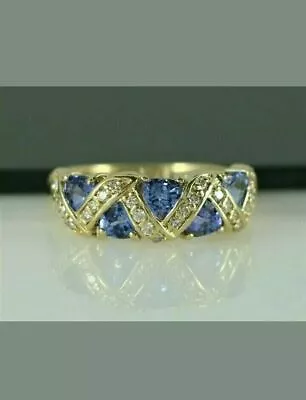 2.00 Ct Trillion Cut Blue Tanzanite For Women's Band Ring 14K Yellow Gold Finish • £107.34