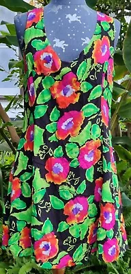 Vintage 90s Clothing Club Bright Floral Print Dress Size Large FREE POSTAGE • $25