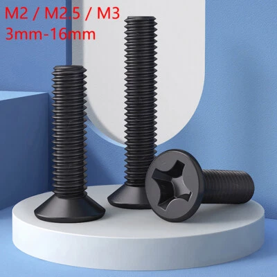 £1.54 • Buy M2 M2.5 M3 Phillips Machine Screws Countersunk Flat Head Bolts Black Zinc-Plated