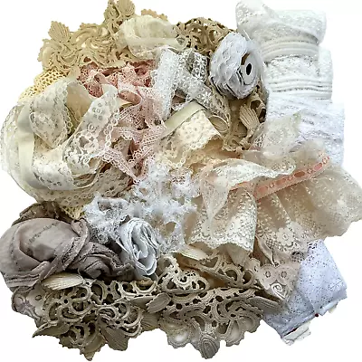 VTG LACE TRIMS LOT Antique Doilies Remnants Scraps Salvage Handmade Dolls Crafts • $49.99