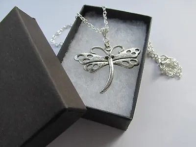 Handmade Unusual Tibetan Silvertone Pretty Dragonfly Pendant - Chain Necklace • £4.99
