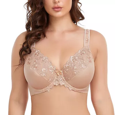 Women's Underwire Unlined Bra Minimizers Non-Padded Full Coverage Lace Plus Size • $12.98