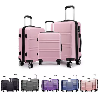 ABS Lightweight Hard Shell Suitcase Spinner 4 Wheels Cabin Luggage Travel Case • £37.99