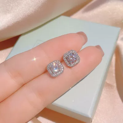 Women 925 Silver Filled Zircon Pendant Necklace Stud Earrings Ring Set Jewelry • $1.99