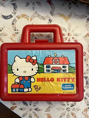 Vintage 1983 Sanrio HELLO KITTY Red Graphic Plastic Children's Lunchbox School • $31.99