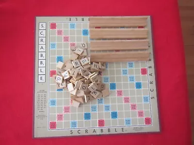 Vintage Lot Of  Scrabble  Tiles  4 Wood Tile Trays And Board SEICHOW & RIGHTER • $5